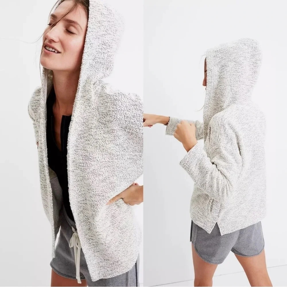 Madewell Cotton Textured Hooded Open Front Sweater Jacket | Size M